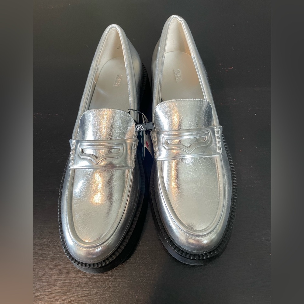 NWT Zara Metallic Silver Chunky Sole Loafers Size EU 40/ US 9